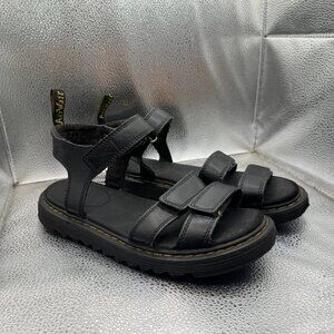 Size M6 L7 Dr. Martens Klaire Youth Black Leather Ankle Strap Soft Wair Sandals
